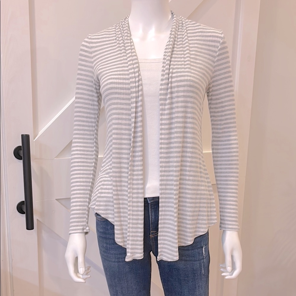 Ribbed Striped Flowy Hi Low Open Lightweight Soft Cardigan